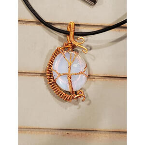 copper wrapped opalite moonstone white necklace